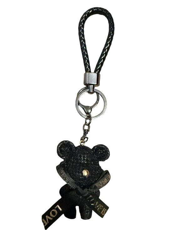 Bag charms Accessories - Black Teddy Bear Keychain with Ribbon Charm